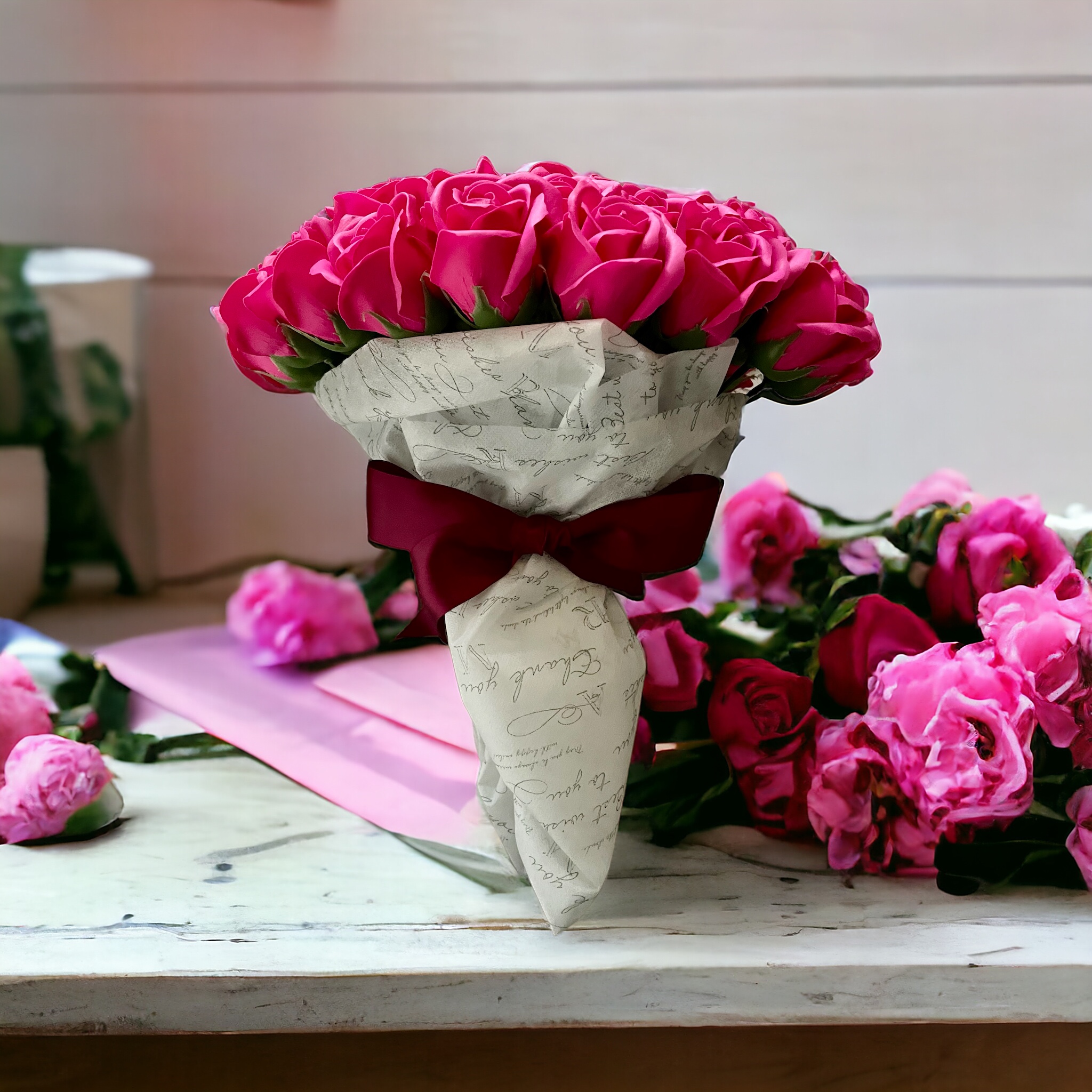 ローズピンク　S(50本)　サヴォンローズ　ばらの花束　母の日におすすめ☆(ROSE＆SKY（ローズアンドスカイ）さん)のメインイメージ
